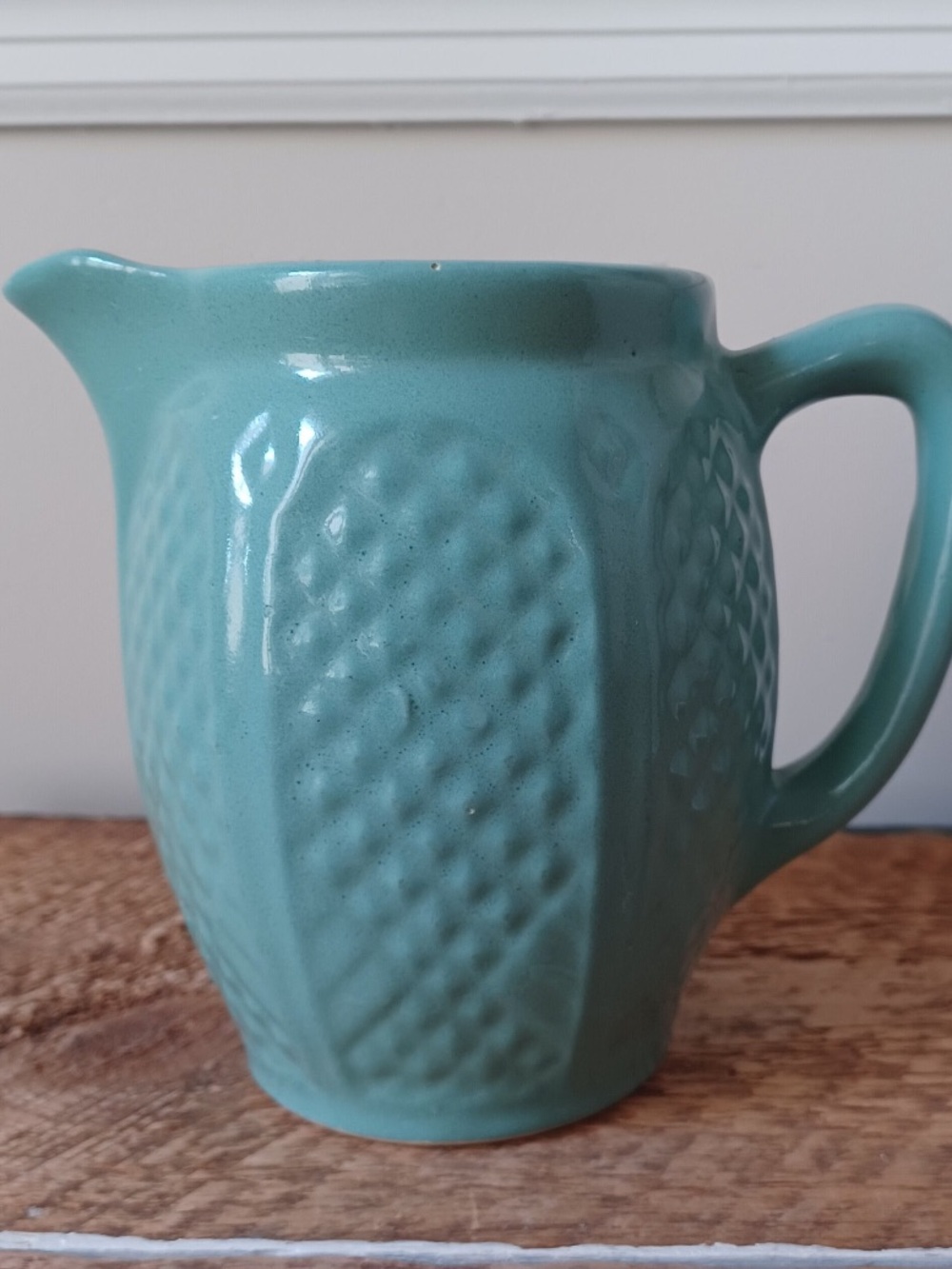 Robinson Ransbottom Teal Blue Green Stoneware Pottery Pitcher Vintage Home Decor